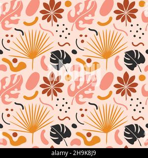 Abstract background with flat art tropical leaves. Stock Vector