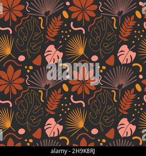 Abstract background with flat art tropical leaves. Stock Vector