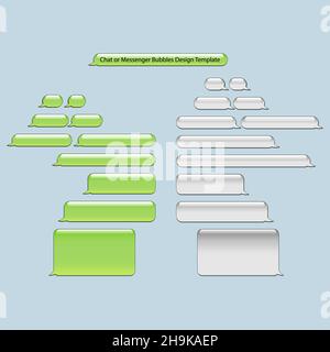 Trendy Short Message Service Bubbles Design template. Vector illustrationof green and grey smartphone SMS realistic voluminous and glassy bubbles isol Stock Vector