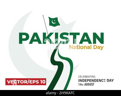 Happy Pakistan National Day Vector Template Design Illustration, holiday 14 August is the day of independence of Pakistan Stock Vector
