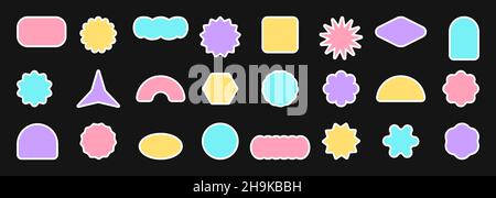 A set of patches and stickers with copy space in retro pop style colorful pastel colors. Cool graphic background design elements. Simple isolated vect Stock Vector