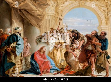 Christ and the Woman Taken in Adultery by Giovanni Domenico Tiepolo (1727-1804), oil on canvas, 1752 Stock Photo