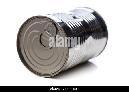 Tin can, tin, white, background, isolated, white tin, a metal, closure, no, label, applications, optional, some, single, renew, empty, grooves, neutra Stock Photo