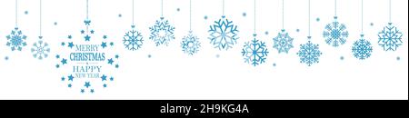 hanging snow flakes colored blue for christmas and winter time concepts and greetings for christmas and New Year Stock Vector