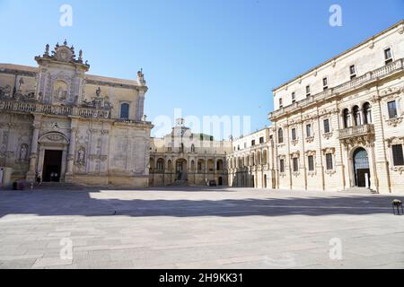 Panoramic view of Piazza del Duomo square, Lecce, Apulia, Italy Stock Photo