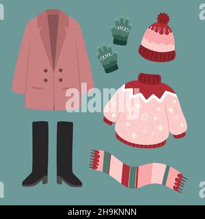 winter clothes essentials flat vector design illustration Stock Vector