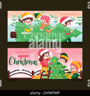 hand drawn christmas banners vector design illustration Stock Vector