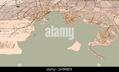 Satellite view Doha, Qatar. Map of the capital. Streets and state buildings. 3d rendering Stock Photo