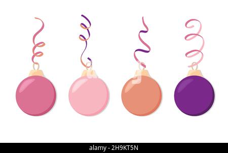 Christmas toy on a tree. A set of glass balls. Stock Vector