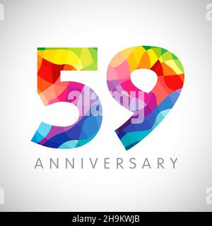 59th anniversary numbers. 59 years old logotype concept. Bright congrats. Isolated abstract graphic design template. Creative bg of 5 and 9 digits. Up Stock Vector