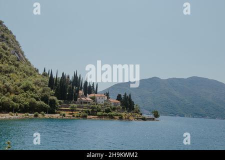 Bay of Kotor of Adriatic Sea, Montenegro. Beautiful view of the natural landscape. shore of Kotor. Scenic summer resort landscape. summer rest Stock Photo