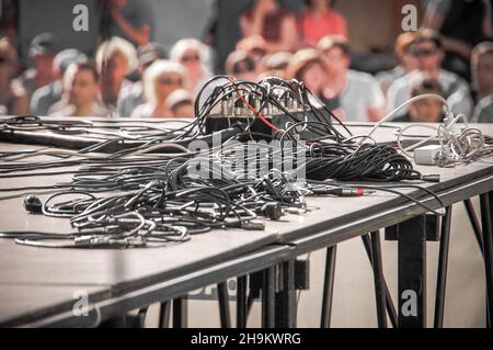 A close up shot of many cables. Stock Photo