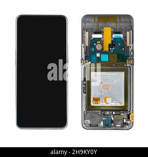 Spare part for the phone, the screen for the phone view from both sides on a white background in isolation Stock Photo