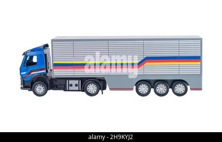 International cargo truck profile isolated on white background. Semi-trailer transport. Stock Photo