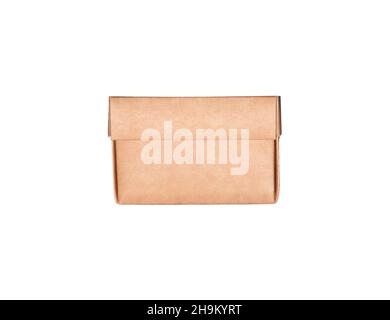 Cradt box, front view. Kraft cardboard package isolated on white background. Stock Photo