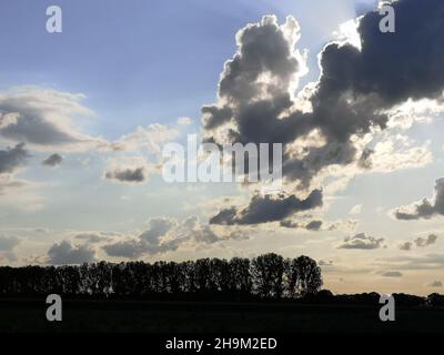 Cloudy sky in the evening twilight. Dark clouds. Dutch sky. The Netherlands,Europe. Stock Photo
