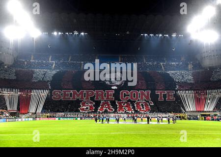 Milano, Italy. 07th Dec, 2021. Choreography by Milan supporters during the Uefa Champions League group B football match between AC Milan and Liverpool at San Siro stadium in Milano (Italy), December 7th, 2021. Photo Andrea Staccioli/Insidefoto Credit: insidefoto srl/Alamy Live News
