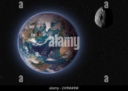 Asteroid approaching planet Earth, elements of this image furnished by NASA Stock Photo