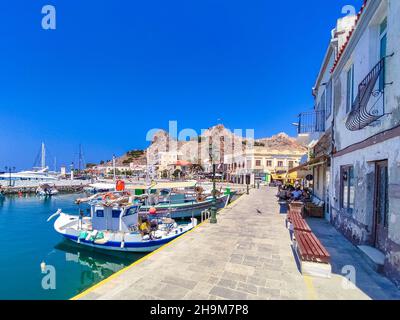 View of Myrina, Limnos island, Greece. Stock Photo