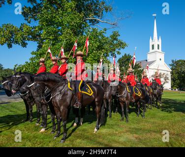 Royal Canadian Mounted Police in formation for the Topsfield Fair Parade, Topsfield, Massachusetts, USA Stock Photo