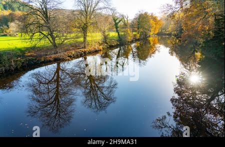 A nice reflection on the River Conwy near Betws-Y-Coed, County Conwy, North Wales. Image taken in November 2021. Stock Photo