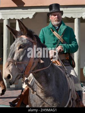 A reenactor portrays trailblazer William Becknell at a reenactment of the 1821 opening of the Santa Fe Trail in Santa Fe, New Mexico. Stock Photo