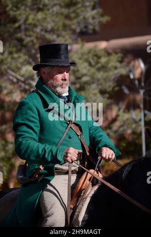 A reenactor portrays trailblazer William Becknell at a reenactment of the 1821 opening of the Santa Fe Trail in Santa Fe, New Mexico. Stock Photo