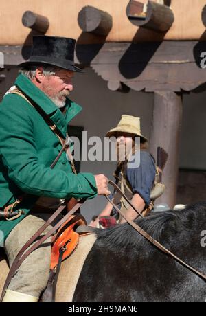 A reenactor portrays trailblazer William Becknell at a reenactment of the 1821 opening of the Santa Fe Trail in Santa Fe, New Mexico. Stock Photo