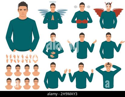 Various hand gestures and expressions. vector illustration Stock Vector