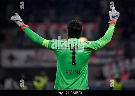 Milano, Italy. 07th Dec, 2021. Alisson Becker of Liverpool during the Uefa Champions League group B football match between AC Milan and Liverpool at San Siro stadium in Milano (Italy), December 7th, 2021. Photo Andrea Staccioli/Insidefoto Credit: insidefoto srl/Alamy Live News