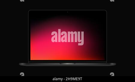 Realistic Laptop Mockup. Red Gradient Screen on black Notebook. Vector illustration Stock Vector