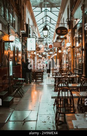 Interior of Passage des Panoramas - the oldest covered passages of Paris. Passage was opened in 1800. PARIS, FRANCE Stock Photo