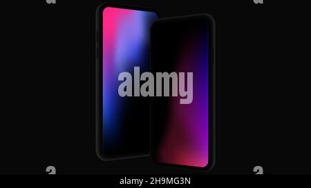 Pair of Isolated Smartphones with Violet Gradient Screen. Vector illustration Stock Vector