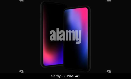 Pair of Isolated Smartphones with Violet Gradient Screen. Vector illustration Stock Vector