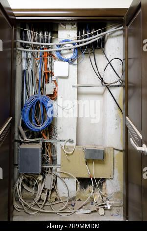Electric control panel enclosure for power and distribution electricity. Uninterrupted, electrical voltage. Stock Photo
