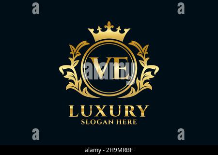 VE Letter Royal Luxury Logo template in vector art for luxurious branding projects and other vector illustration. Stock Vector
