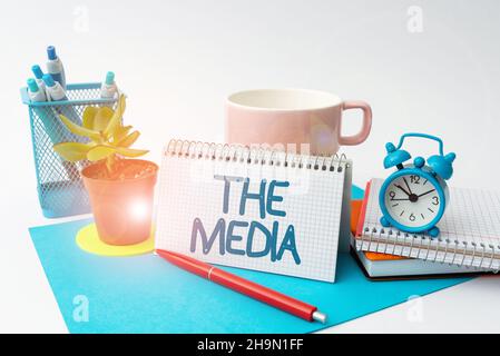 Conceptual display The Media. Business showcase main means of mass communication that are regarded collectively Tidy Workspace Setup Writing Desk Stock Photo