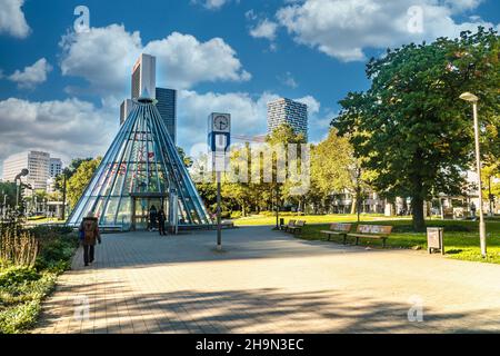 Frankfurt am Main, GERMANY:  October 09 2021. View of Festhalle Messe metro station. Stock Photo