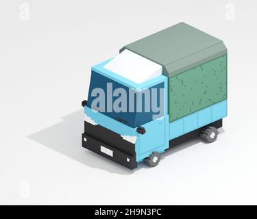 Taiwan mini truck, a digital art of small truck for food street culture in Taipei city isometric voxel raster 3D illustration render on white backgrou Stock Photo