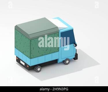 Taiwan mini truck, a digital art of small truck for food street culture in Taipei city isometric voxel raster 3D illustration render on white backgrou Stock Photo