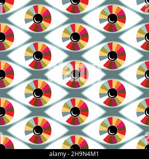 Esoteric abstract pattern with eyes and multi-colored shell. Mystical ornament.  Stock Vector
