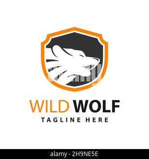 wolf shield logo design template Stock Photo