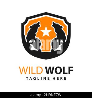 wolf shield logo design template Stock Photo