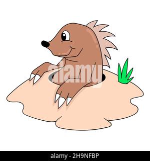 The mole is digging the ground for his house, vector illustration art. doodle icon image kawaii. Stock Vector