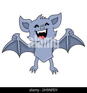 funny bats laughing flying into the sky, vector illustration art. doodle icon image kawaii. Stock Vector