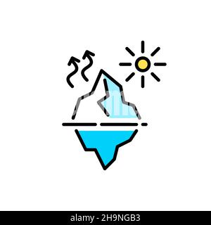 Iceberg melting caused by global warming. Pixel perfect, editable stroke colorful icon Stock Vector