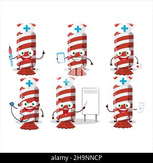 Doctor profession emoticon with red long candy package cartoon character. Vector illustration Stock Vector