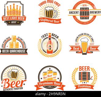 Brewery Logo Set. Brewery Labels Set.  Brewery Emblems Set. Brewery Vector Illustration. Brewery Flat Symbols. Brewery Design Set. Stock Vector