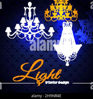 Luxury chandeliers poster with retro ornament on background vector illustration Stock Vector