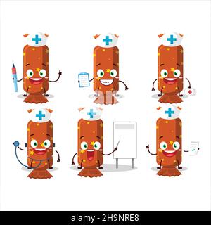 Doctor profession emoticon with orange long candy package cartoon character. Vector illustration Stock Vector